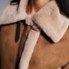 Women’s Tan Shearling Trim Suede Leather Jacket