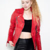 Elina Motorcycle Red Quilted Jacket Women