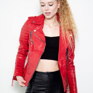 Elina Motorcycle Red Quilted Jacket Women