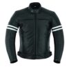 Mens Cafe Racer Motorcycle Leather Jacket Black with White Stripes