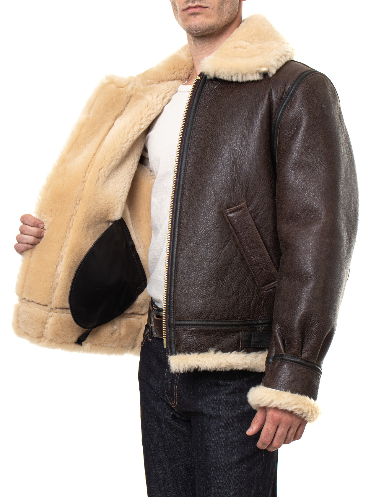 Mens Traditional Shearling Leather Jacket - Image 6