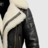 Mens Bomber Leather Aviator Shearling Jacket - Image 2