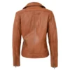 Womens Fashion Designer Leather Jacket Cross Zip Camel - Image 2