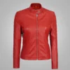 Women's Red Lambskin Fitted Leather Jacket