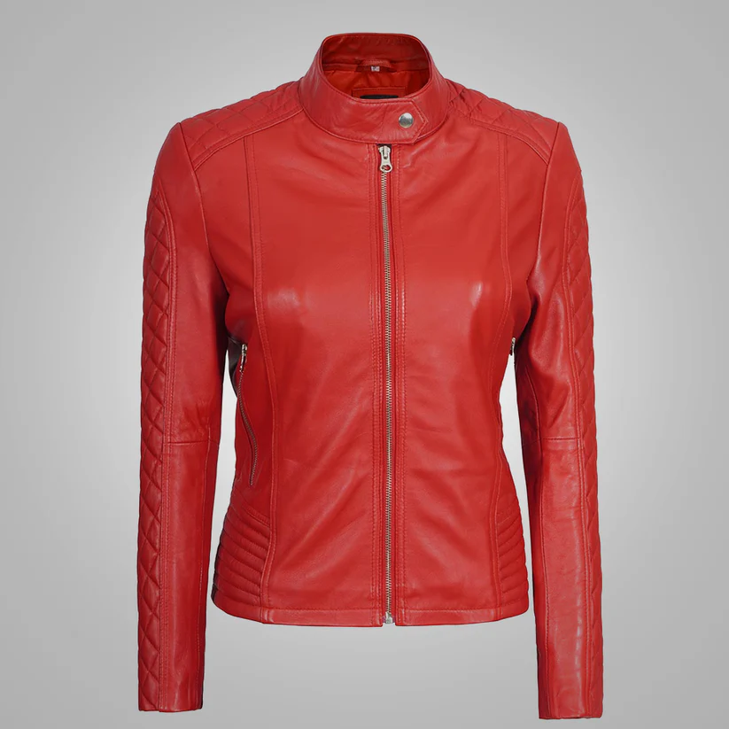 Women's Red Lambskin Fitted Leather Jacket