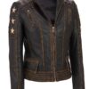Women's Stars and Stripes Aged Brown Leather Jacket - Image 2