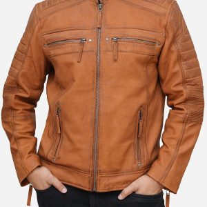 Men's Distressed Brown Leather Biker Jacket