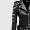 Womens Studded Black Leather Motorcycle Jacket - Image 4