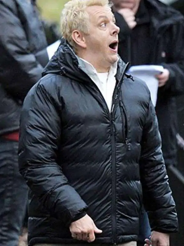 Aziraphale Good Omens Black Puffer Hooded Jacket