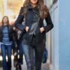 Irina Shayk Stylish Black Zip Up Fabric Jacket