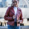 Womens Fashion Designer Leather Jacket Red Maroon - Image 6