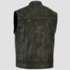 Mens Distressed Black Leather Biker Vest - Image 4