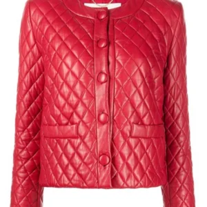 Women Lamb Skin Diamond Quilted Red Leather Jacket