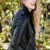 Womens Quilted Leather Motorcycle Jacket - Image 11