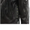 Womens Black Leather Fringe Jacket - Image 2