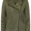 Women's Army Green Motorcycle Faux Suede Jacket - Image 5