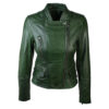 Women's Fashion Green Biker Leather Jacket