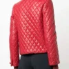 Women Lamb Skin Diamond Quilted Red Leather Jacket - Image 2