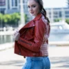 Womens Fashion Designer Leather Jacket Red Maroon - Image 5