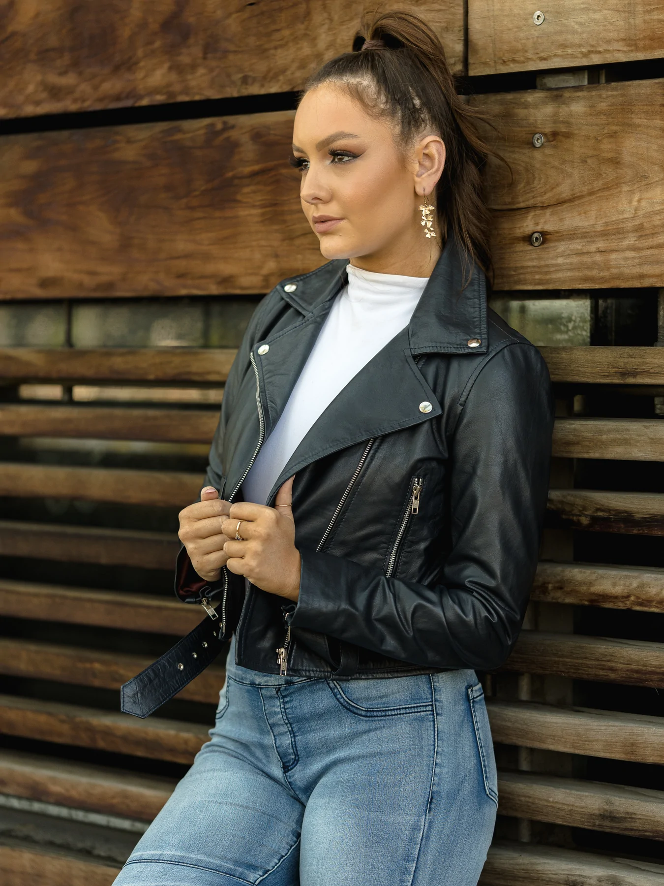 Womens Black Cropped Leather Jacket