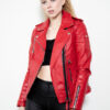 Elina Motorcycle Red Quilted Jacket Women - Image 13