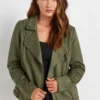 Women's Army Green Motorcycle Faux Suede Jacket