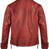 Mens Waxed Sheepskin Quilted Leather Biker Jacket Red