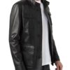 Mens Four Flap Pockets Black Leather Jacket