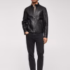 Mens Zipper Pockets Leather Biker Jacket