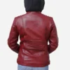 Women Red Hooded Leather Jacket - Image 5