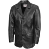 Mens Three Button Black Leather Blazer - Image 4