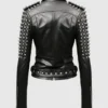 Womens Studded Black Leather Motorcycle Jacket - Image 2