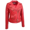 Women Red Moto Brando Leather Jacket - Image 6