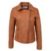 Womens Fashion Designer Leather Jacket Cross Zip Camel - Image 7