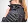 Womens Slim Fit Diamond Quilted Leather Biker Jacket Black - Image 5