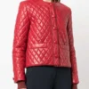 Women Lamb Skin Diamond Quilted Red Leather Jacket