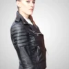 Womens Slim Fit Diamond Quilted Leather Biker Jacket Black - Image 4
