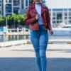 Womens Fashion Designer Leather Jacket Red Maroon - Image 4