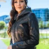 Hooded Moto Black Leather Jacket Women - Image 4
