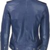 Womens Navy Blue Quilted Motor Biker Leather Jacket - Image 3