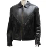 Womens Black Leather Fringe Jacket