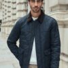 Mens Quilted Cordura Jacket Stand Collar Navy Blue