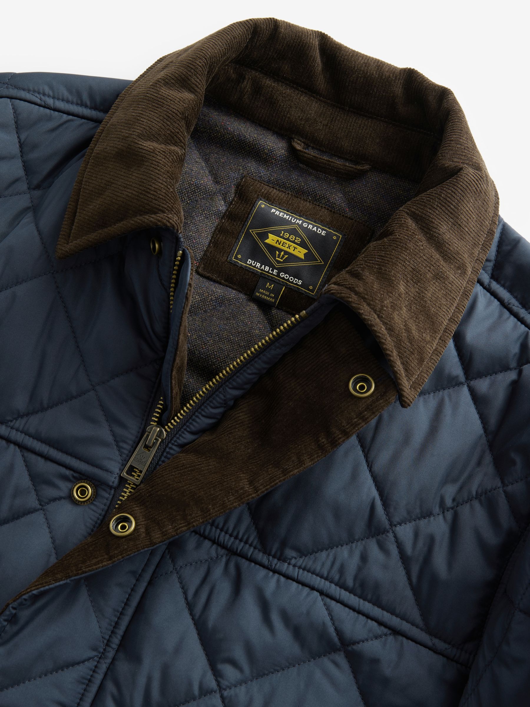 Mens Quilted Cordura Jacket Stand Collar Navy Blue