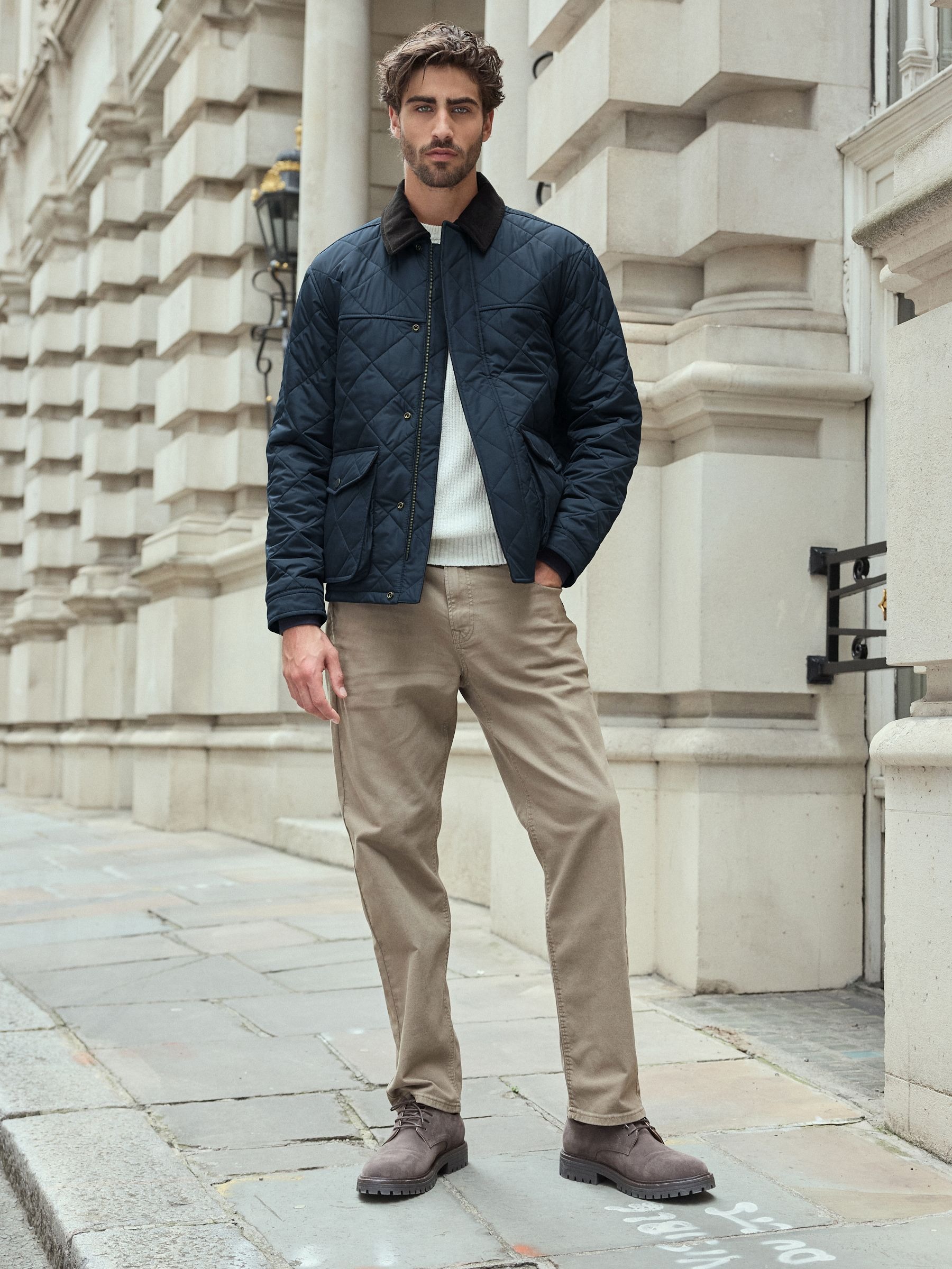 Mens Quilted Cordura Jacket Stand Collar Navy Blue - Image 10