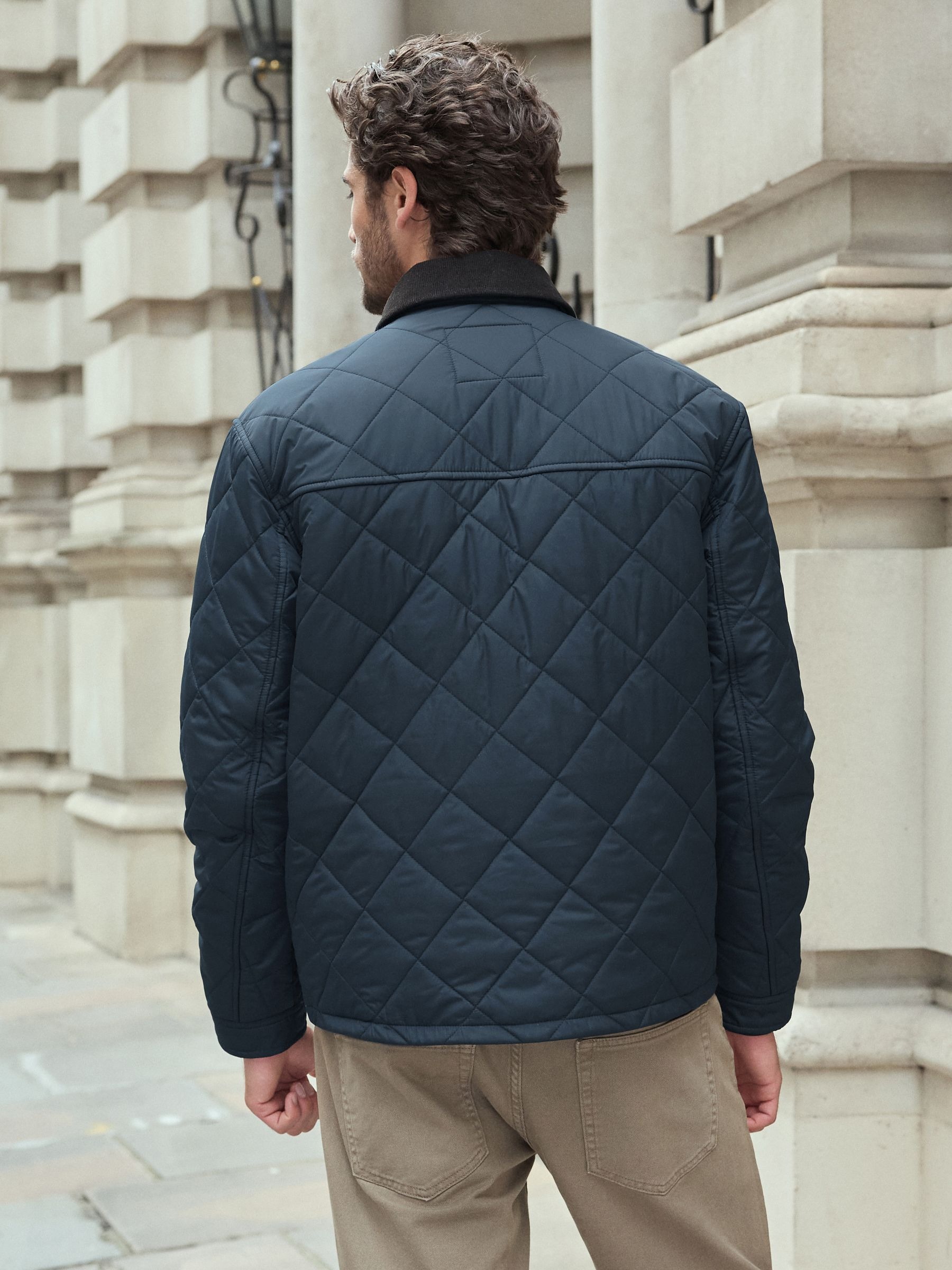Mens Quilted Cordura Jacket Stand Collar Navy Blue - Image 9