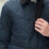 Mens Quilted Cordura Jacket Stand Collar Navy Blue - Image 8