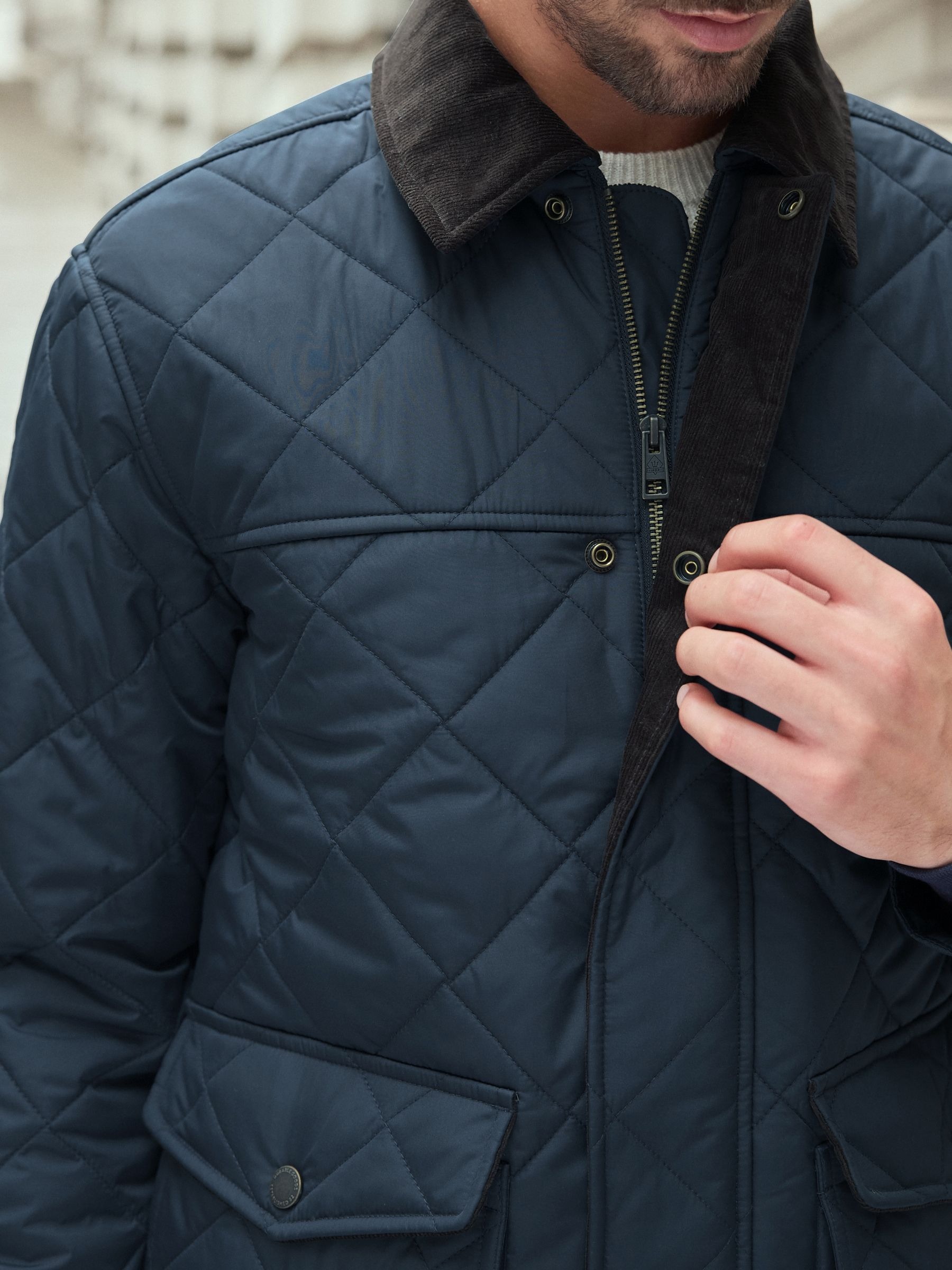Mens Quilted Cordura Jacket Stand Collar Navy Blue - Image 8
