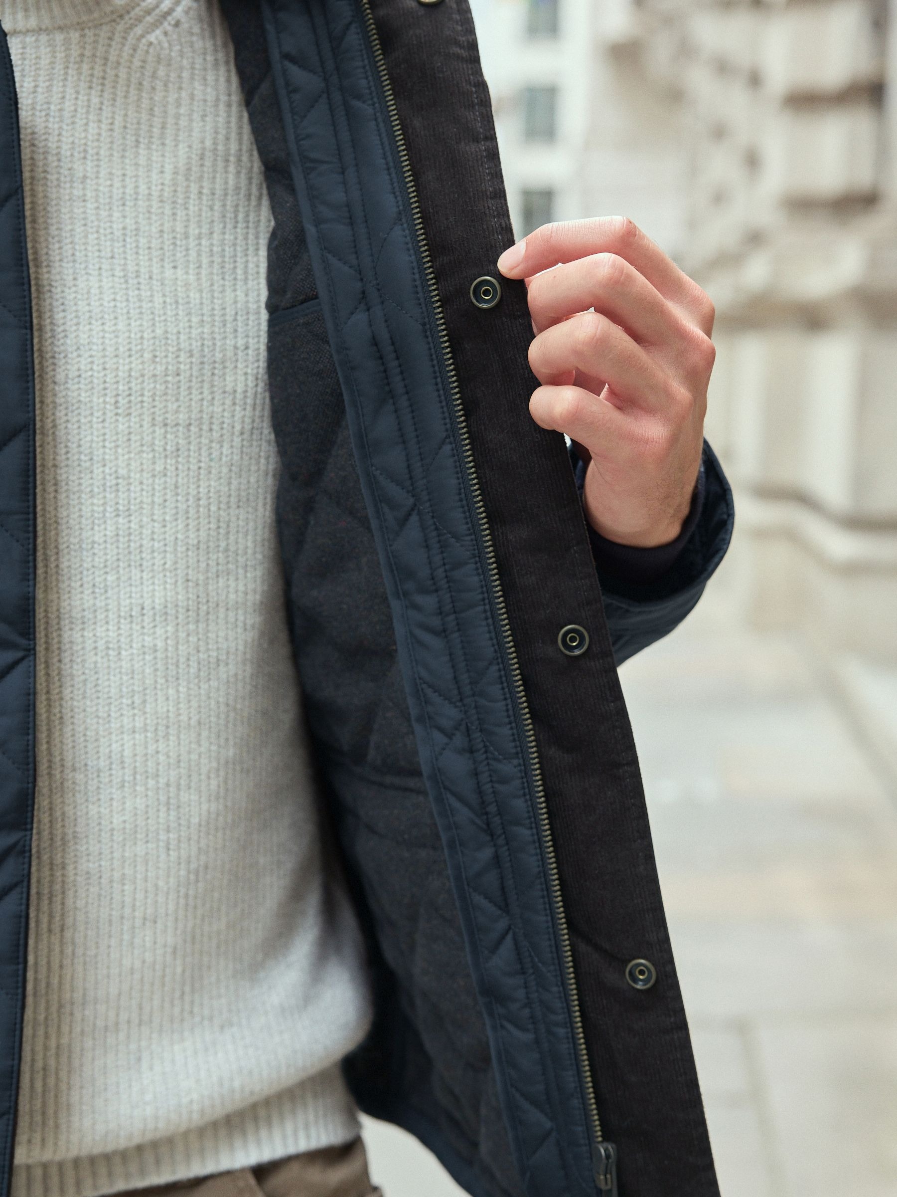 Mens Quilted Cordura Jacket Stand Collar Navy Blue - Image 7