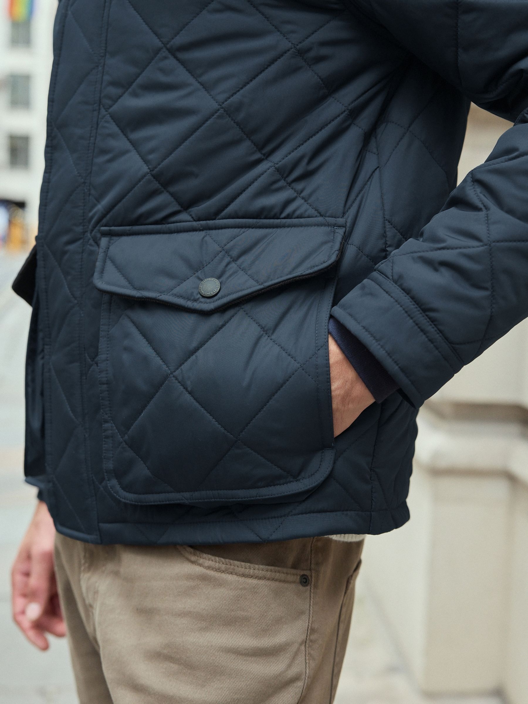 Mens Quilted Cordura Jacket Stand Collar Navy Blue - Image 6