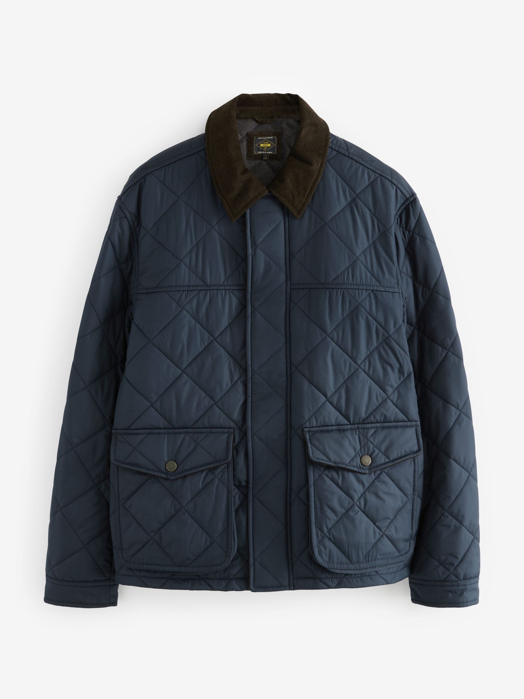 Mens Quilted Cordura Jacket Stand Collar Navy Blue - Image 5